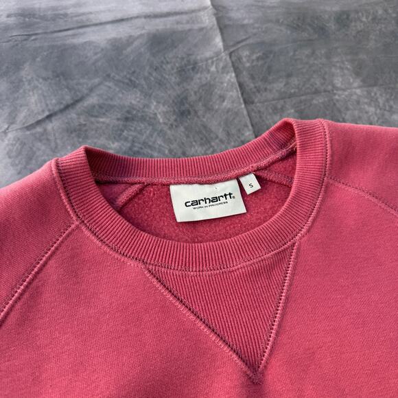 Men's Carhartt WIP Clay Pink Fleece Chase Crewneck Pullover Sweatshirt Sz Small - Picture 2 of 5